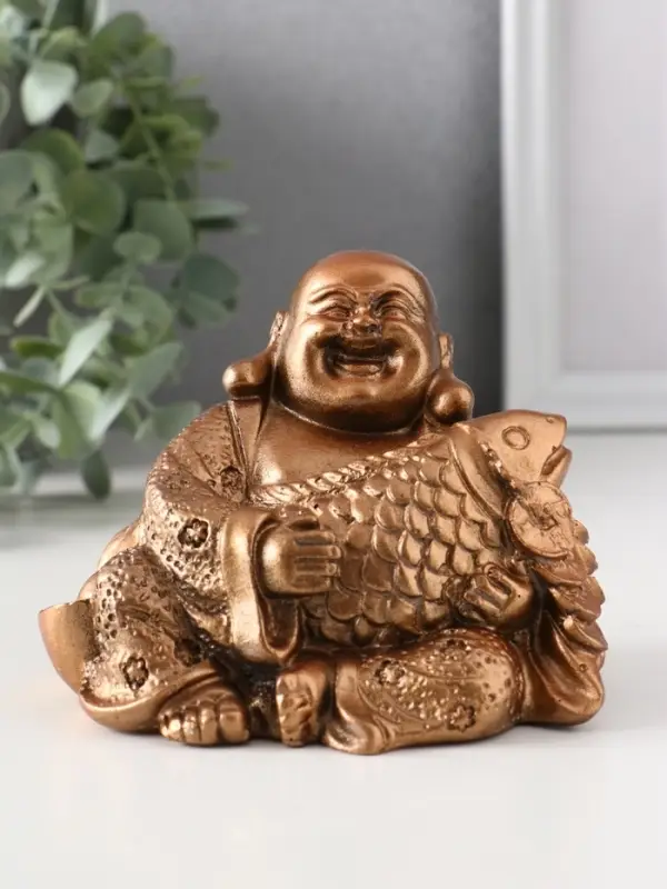 Фигура «Хотей с рыбой», 8.5×11×9 см, бронза