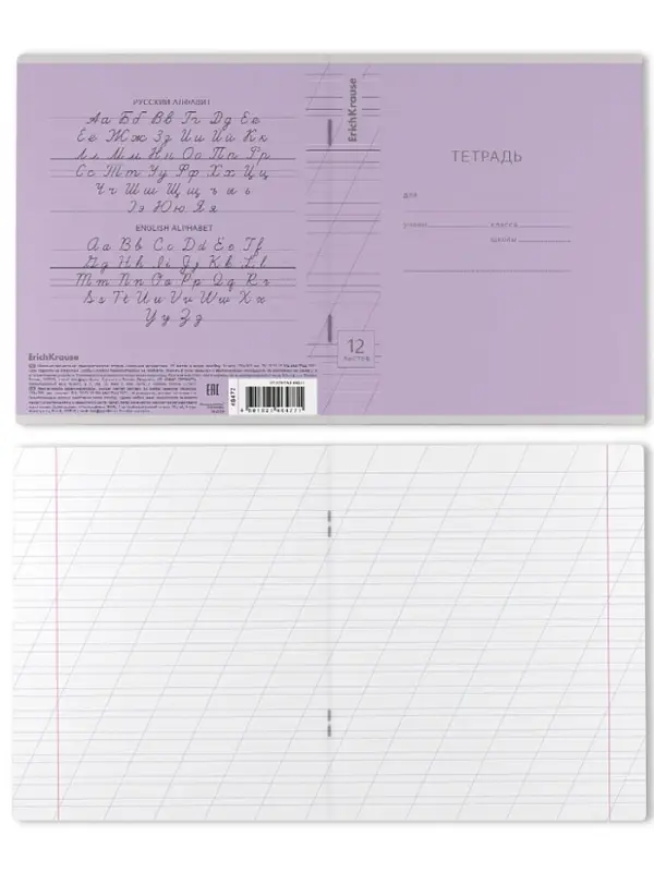 Тетрадь 12 листов, ErichKrause Visio, косая линия, 60 г/м&sup2;, обложка мелованный картон, фиолетовый, блок офсет