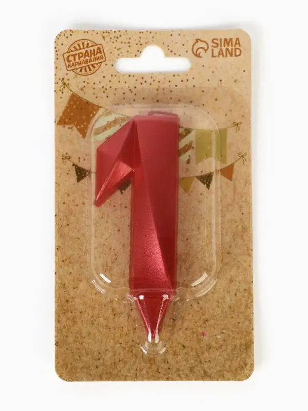 Свеча в торт &laquo;Грань&raquo;, цифра 1, красный металлик, 6.5 см