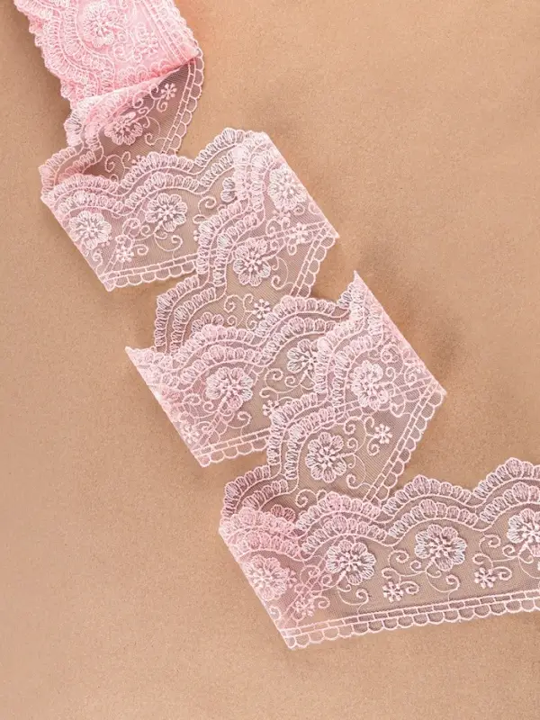 Кружево на сетке, 85 мм, 11&plusmn;1 м, нежно-розовое