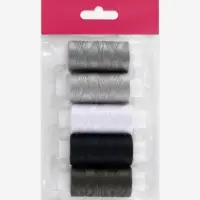 Нитки 40ЛШ, 200 м, набор 5 шт., чёрный, серый