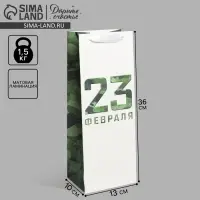 Пакет подарочный под бутылку, упаковка, &laquo;23 февраля&raquo;, 13 х 36 х 10 см