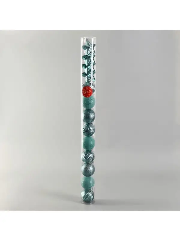 Ёлочные игрушки &laquo;Мелодия&raquo; звезда, шары новогодние, набор 13 шт., 6 см, зелёный