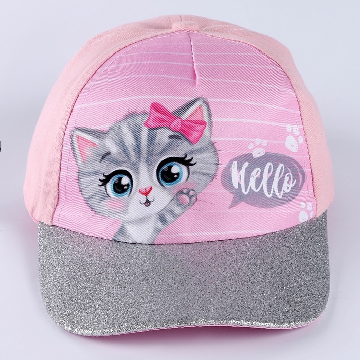 Кепка детская для девочки Hello, котик, р-р. 52-54, 5-7 лет Кепка детская для девочки Hello, котик, р-р. 52-54, 5-7 лет