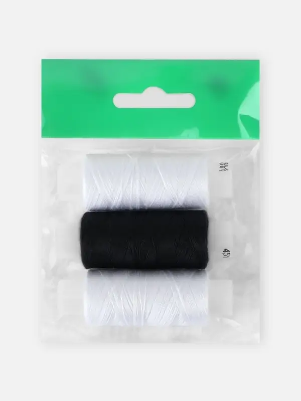 Нитки &laquo;Домино&raquo;, 45ЛЛ, 150 м, набор 3 шт., чёрный/белый МИКС