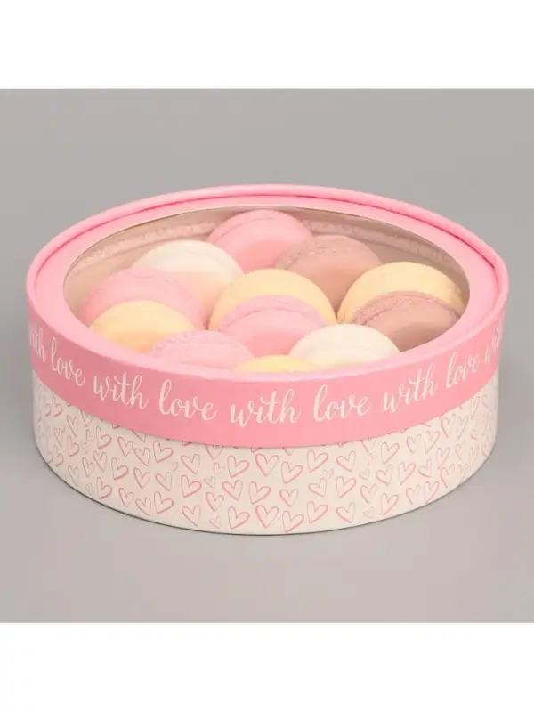 Коробка для макарун, кондитерская упаковка тубус с окном With love 20&times;20&times;5 см