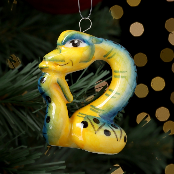 Новый год. Ёлочная игрушка символ года Новый год. Ёлочная игрушка символ года "Змей Мыслитель зелёный", 7 см, фарфор