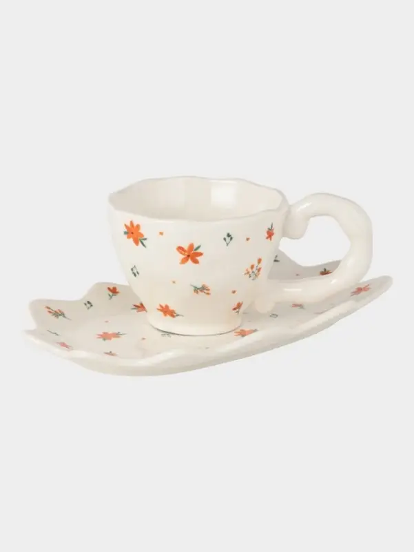 Чайная пара &laquo;Райское наслаждение&raquo;, 2 предмета: блюдце 21&times;12&times;1.5 см, чашка 190 мл, керамика, оранжевая