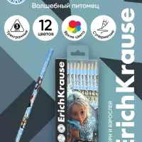 Карандаши 12 цветов ErichKrause Magic Pet, пластиковые, трехгранные, 3 мм, в ПЭТ-боксе с европодвесом