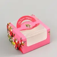 Коробка под бенто - торт с окном &laquo;С 8 марта!&raquo;, 14&times;14&times;8 см