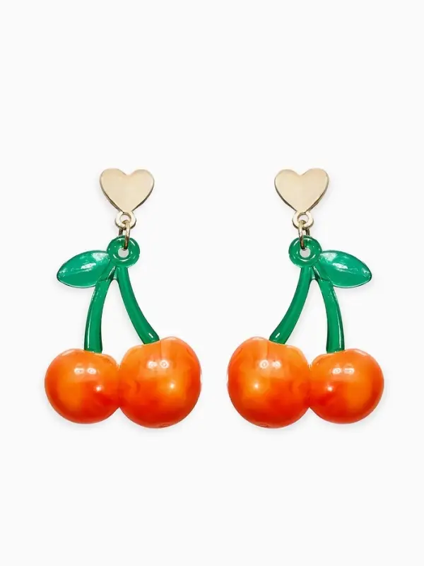 Серьги &laquo;Вишня и сердечки&raquo;, красно-жёлтые в золоте