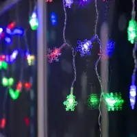 Гирлянда &laquo;Бахрома&raquo; 1.8&times;0.5 м с насадками &laquo;Снежинки&raquo;, IP20, прозрачная нить, 48 LED, свечение мульти (RG/RB), мигание, 220 В