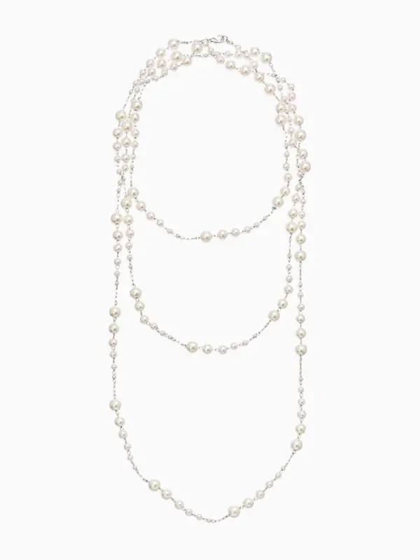 Бусы жемчужные, длинные, d=3.4, 5.6, 8.10, белые в серебре