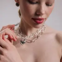 Цепь многослойная &laquo;Железное сердце&raquo;, 2 яруса, L=32 и 40 см, цвет серебро