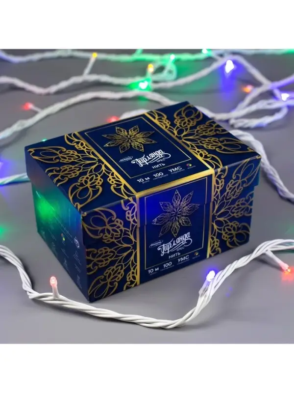 Гирлянда &laquo;Нить&raquo; 10 м, IP44, УМС, белая нить, 100 LED, свечение мульти, 220 В