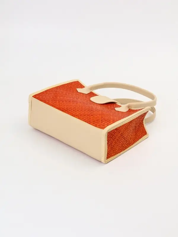 Сумка плетёная на застёжке из пандана, 30&times;10&times;35 см, бежево-оранжевая