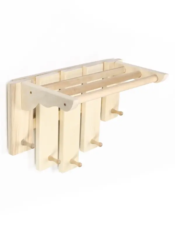 Полка-вешалка для бани и сауны, 55&times;27&times;39 см, деревянная, 5 крючков