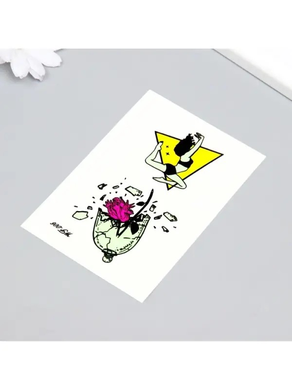 Переводные тату на тело светящиеся цветные «Девушка и роза в осколках», 14.3×7.5 см