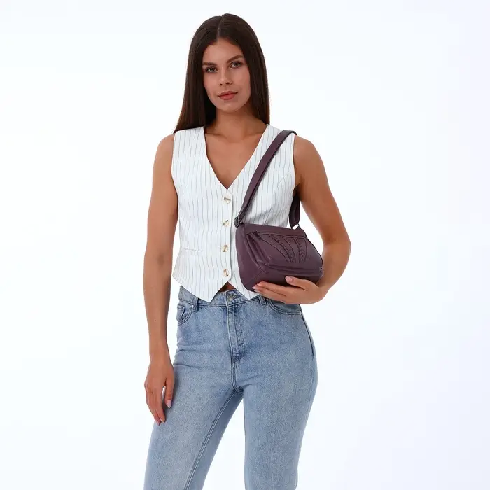 Сумка женская кросс-боди на молнии, 20&times;8.5&times;15 см, сиреневая