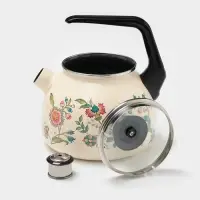 Чайник &laquo;Луговые цветы&raquo;, 3 л, со свистком, индукция, эмалированная сталь, бежевый