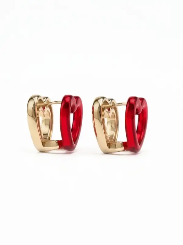 Серьге &laquo;Сердце&raquo; двойное, красная в серебре