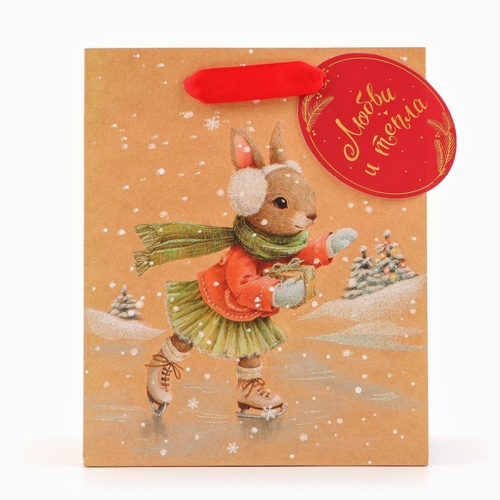 Новый год. Пакет подарочный Новый год. Пакет подарочный "Зайка на льду", 18 х 22,3 х 10 см.