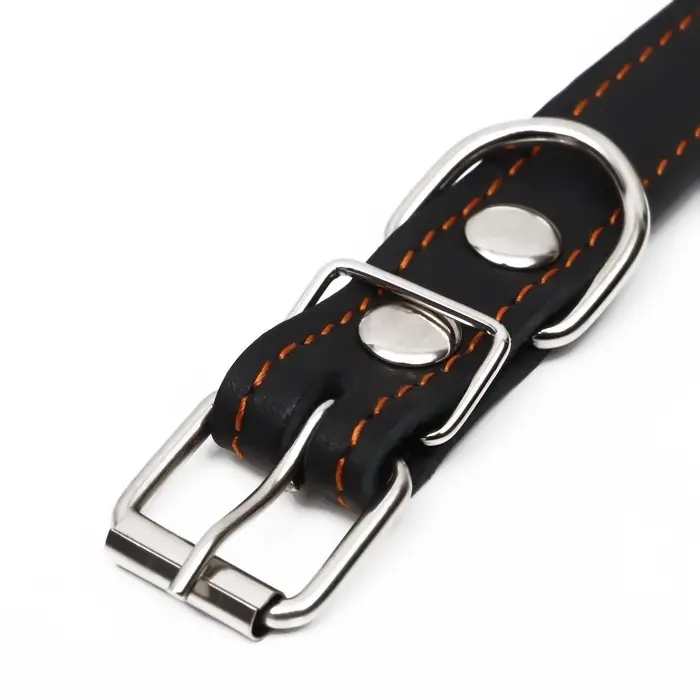 Ошейник безразмерный, 54&times;2.5 см, ОШ 19-47 см, на синтепоне, кожа, чёрный