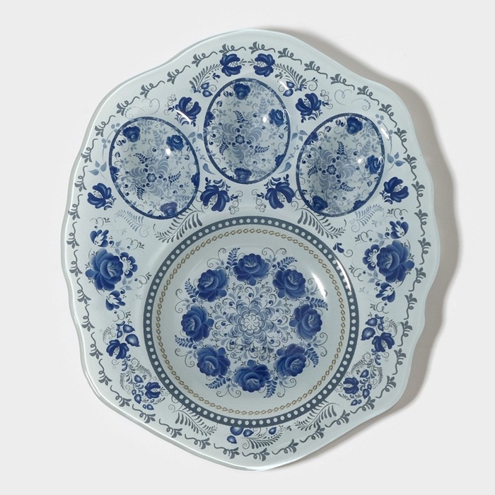 Подставка стеклянная для яиц Доляна «Цветочная роспись», 3 ячейки, 21×18 см, цвет белый