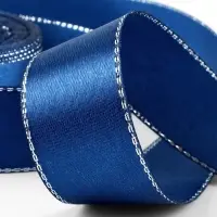 Лента атласная, с серебряным люрексом, 25 мм, 23&plusmn;1 м, синяя №038