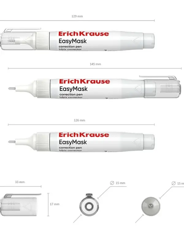 Ручка-корректор 7 мл, ErichKrause EasyMask, с металлическим наконечником, экономичный расход, на основе растворителя