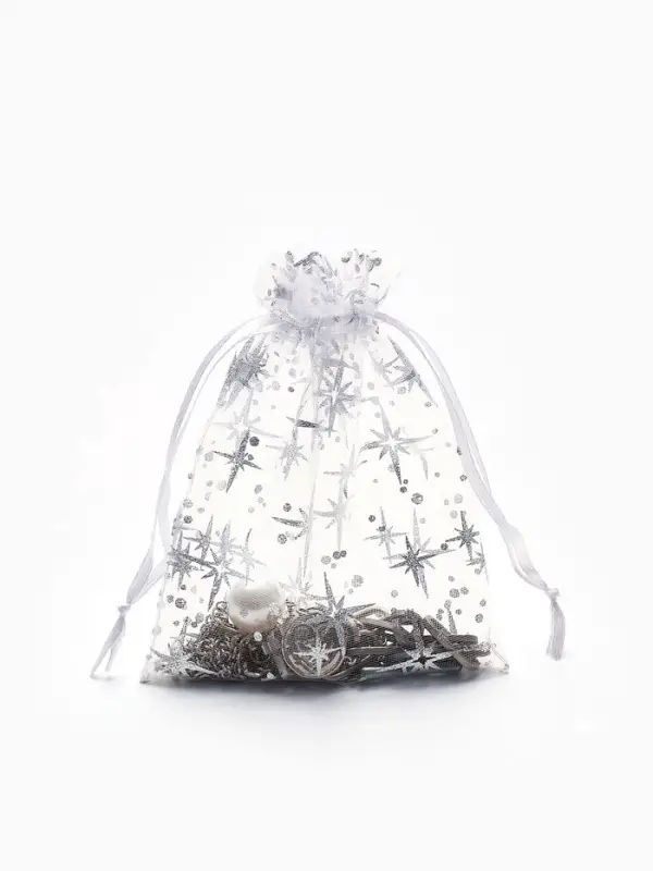Набор мешочков подарочных 100шт.  "Звёздное сияние", 10*12, цвет белый с серебром (4621386)   109488