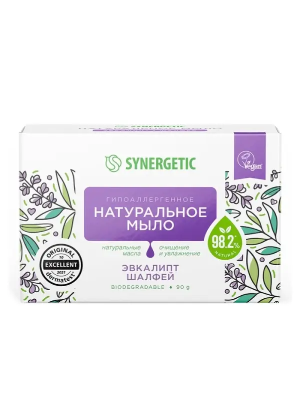 Натуральное туалетное мыло Synergetic &laquo;Эвкалипт и шалфей&raquo;, гипоаллергенное, 90 г