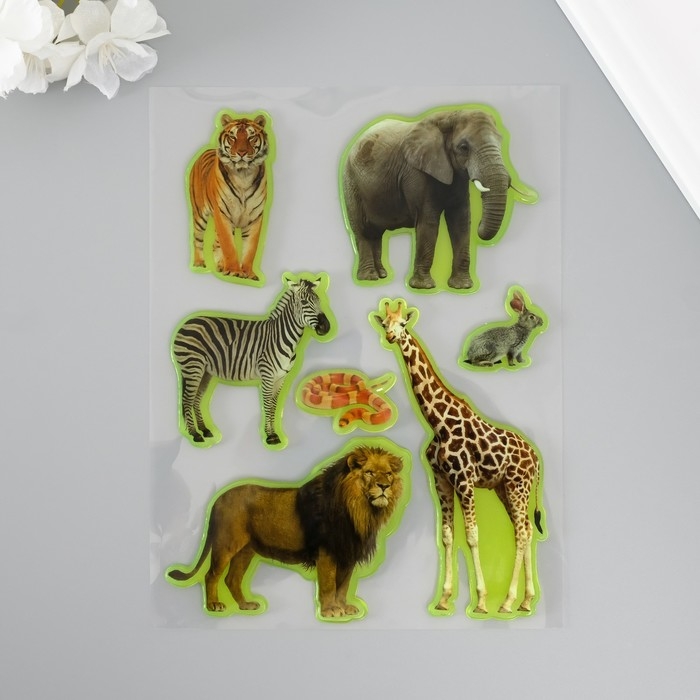 Наклейка силикон на стекло фосфорная Наклейка силикон на стекло фосфорная "Звери Африки" 20х16 см