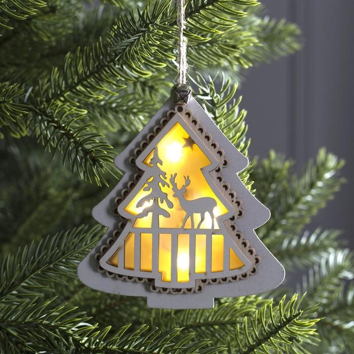 Ёлочная игрушка «Ёлочка с оленем», от батареек, свечение тёплое белое Ёлочная игрушка «Ёлочка с оленем», от батареек, свечение тёплое белое