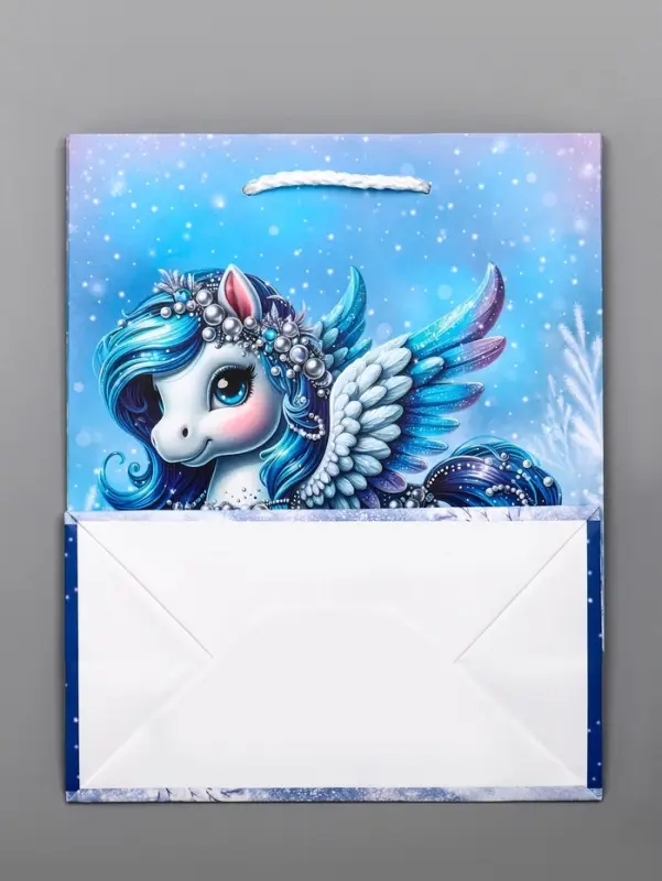 Пакет подарочный новогодний ламинированный, «Единорог» , 18×10×22.3 см