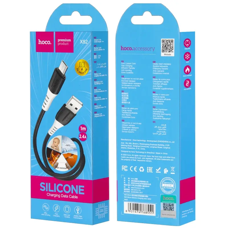 Кабель USB на MicroUSB 1M 2.4A X82 HOCO черный