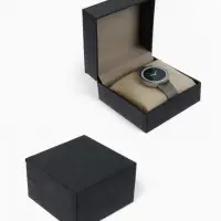 Коробочка подарочная для часов из экокожи, 10&times;10&times;6 см, (подушечка 8.3&times;8.5 см), вставка бежевая, чёрная