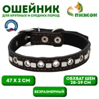 Ошейник украшенный, безразмерный, 47&times;2 см, ОШ 28-39 см, на синтепоне, кожа, чёрный