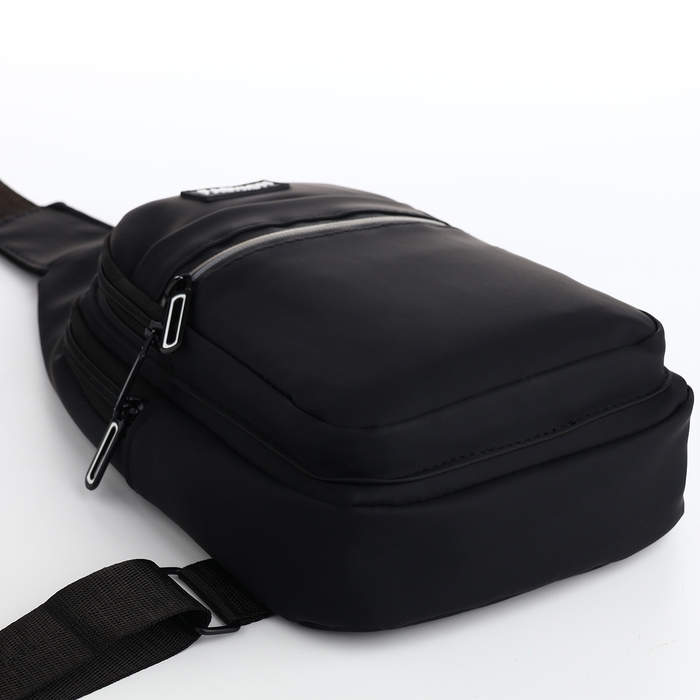 Сумка-слинг из текстиля, 3 наружных кармана, цвет чёрный Сумка-слинг из текстиля, 3 наружных кармана, цвет чёрный