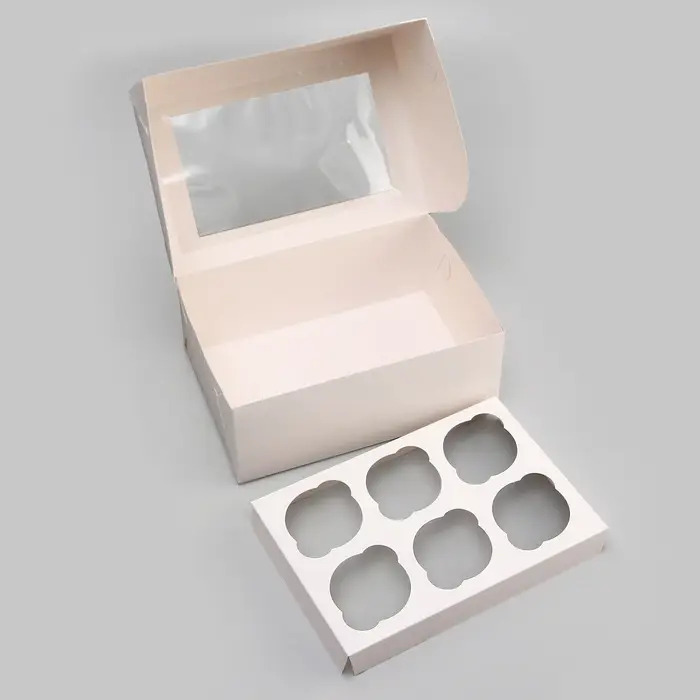 Коробка для 6 капкейков с окном, белая, 25&times;17&times;10 см