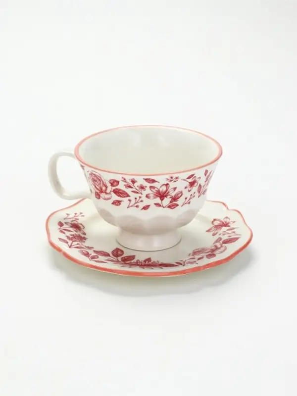 Чайная пара &laquo;Розовый сад&raquo;: кружка 280 мл, блюдце d=16 см, ручная работа