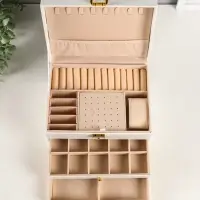 Шкатулка кожзам для украшений 3 яруса, цвет белый 23*17,5*13,5 см