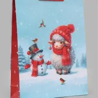 Пакет подарочный &laquo;Овечка со снеговиком&raquo;, 33&times;10&times;42.5 см