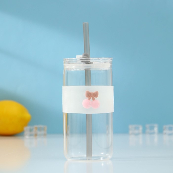 Стакан с крышкой и трубочкой «Фрутис», 410 мл, стекло, МИКС Стакан с крышкой и трубочкой «Фрутис», 410 мл, стекло, МИКС