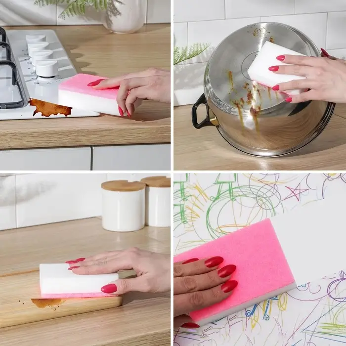 Губка меламиновая для удаления пятен, с абразивным слоем, 11×7×3 см, МИКС Губка меламиновая для удаления пятен, с абразивным слоем, 11×7×3 см, МИКС