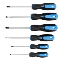 Набор отверток ТУНДРА, CrV, хром, 2К рукоятки, PH0, SL3&times;75 мм, PH1-2, SL5-6&times;100 мм, 6 шт.