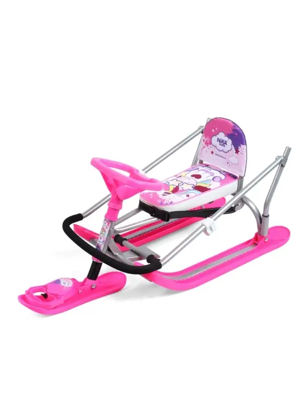 Снегокат Twiny 2+ с единорогом, со спинкой, с родительской ручкой, розовый, TW2-M/EP Nika Kids