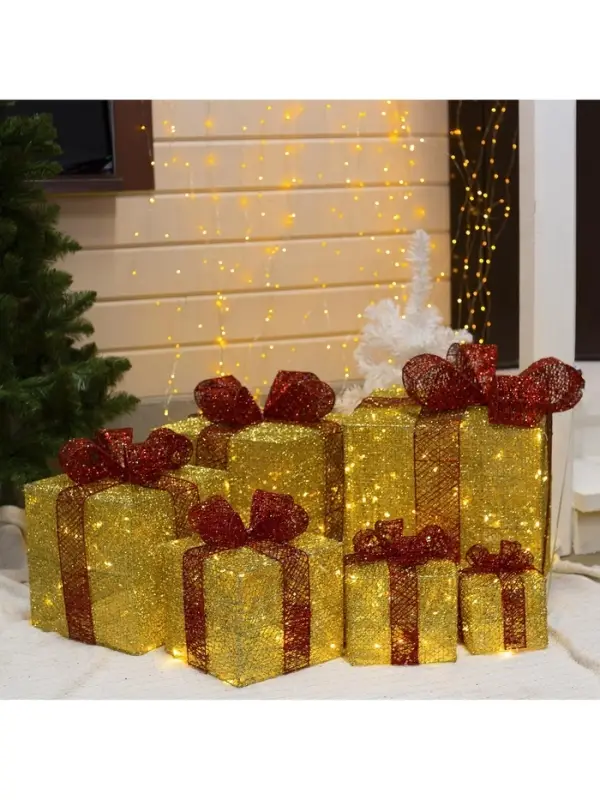 Светодиодная фигура &laquo;Подарки с красной лентой&raquo; 15, 20, 25, 30, 35, 40 см, текстиль, металл, 220 В, 8 режимов, свечение тёплое белое