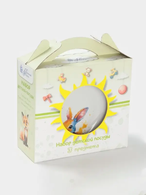 Набор детской посуды Дулевский фарфор &laquo;Зайчик&raquo;, 3 предмета: тарелка 175 мл, миска 360 мл, кружка 210 мл, белый