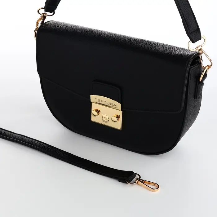 Сумка женская мессенджер TEXTURA на клапане, 23&times;6&times;15 см, чёрная